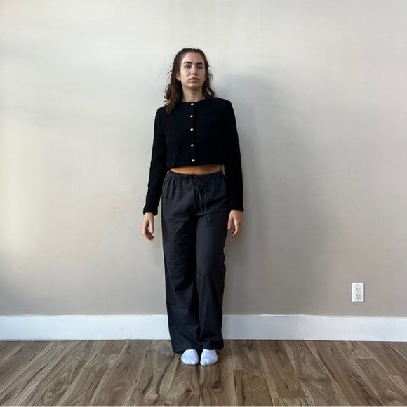 Reformation Trista Jacket - S Black Button Front Cropped Tweed - Picture 1 of 6